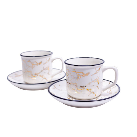 TASSE A CAFE BLANC MOTIF FISSURE DORE REBORD NOIR 6 PCS L'Atelier de Dadi - vaisselle de luxe - Dakar - Senegal