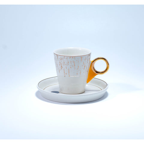 TASSE A CAFE BLANC POIGNET MULTICOLORE DORE 6 PCS - L'Atelier de Dadi - vaisselle de luxe - Dakar - Senegal