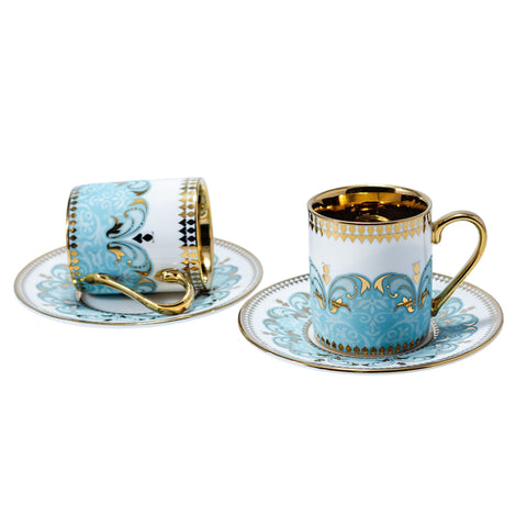 TASSE A CAFE BLEU BLANC POIGNET ET FOND TASSE DORE 6 PCS L'Atelier de Dadi - vaisselle de luxe - Dakar - Senegal