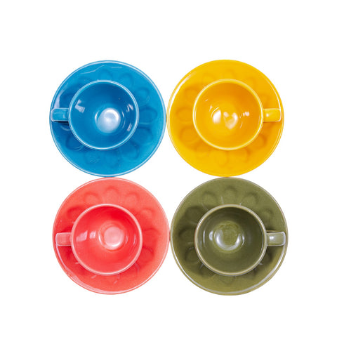 TASSE A CAFE CERAMIQUE MULTICOLORE VERT BLEU JAUNE ROSE 4 PCS L'Atelier de Dadi - vaisselle de luxe - Dakar - Senegal