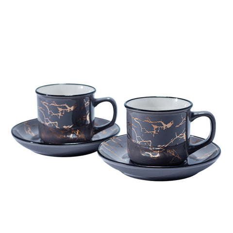 TASSE A CAFE GRIS MOTIF FISSURE DORE REBORD NOIR 6 PCS - L'Atelier de Dadi - vaisselle de luxe - Dakar - Senegal