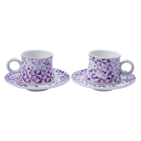 TASSE A CAFE MAUVE BLANC REBORD DORE 6 PCS L'Atelier de Dadi - vaisselle de luxe - Dakar - Senegal