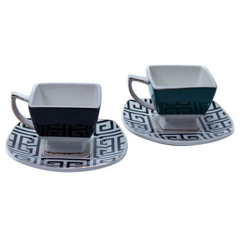 TASSE A CAFE MULTICOLORE SOUS TASSE NOIR BLANC MOTIF GUCCI 6 PCS L'Atelier de Dadi - vaisselle de luxe - Dakar - Senegal