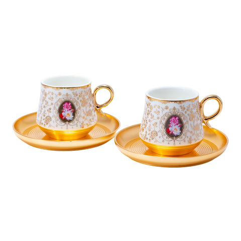 TASSE A CAFE TRANSPARENT DORE FLEUR SOUS TASSE NICKEL DORE 6 PCS - L'Atelier de Dadi - vaisselle de luxe - Dakar - Senegal