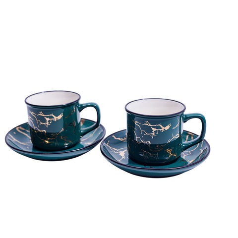 TASSE A CAFE VERT MOTIF FISSURE DORE REBORD NOIR 6 PCS L'Atelier de Dadi - vaisselle de luxe - Dakar - Senegal
