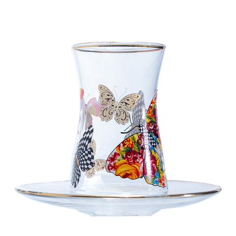 TASSE A THE TRANSPARENT DORE PAPILLON MULTICOLOR 6 PCS - L'Atelier de Dadi - vaisselle de luxe - Dakar - Senegal