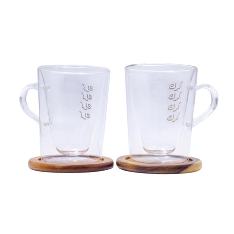 TASSE CHOCOLAT CHAUD DUO AVEC POIGNET TRANSPARENT ARGENTE SOUS TASSE BOIS L'Atelier de Dadi - vaisselle de luxe - Dakar - Senegal