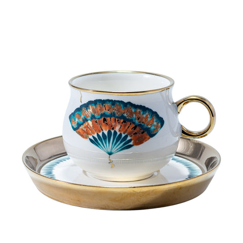 TASSE PETIT DEJEUNER BLANC DORE EVENTAIL FLEUR PLUME 6 PCS L'Atelier de Dadi - vaisselle de luxe - Dakar - Senegal