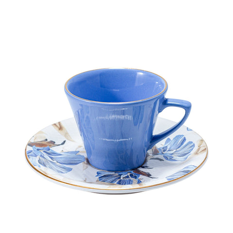 TASSE PETIT DEJEUNER BLEU DORE FLEURETTE BLEU DORE 6 PCS L'Atelier de Dadi - vaisselle de luxe - Dakar - Senegal