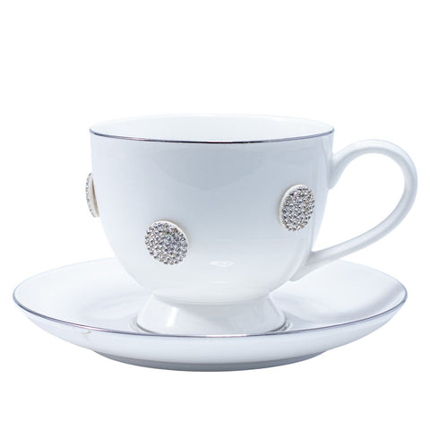TASSE PETIT DEJ BLANC ARGENTE STRASS BRILLANT ARGENTE 6 PCS - L'Atelier de Dadi - vaisselle de luxe - Dakar - Senegal