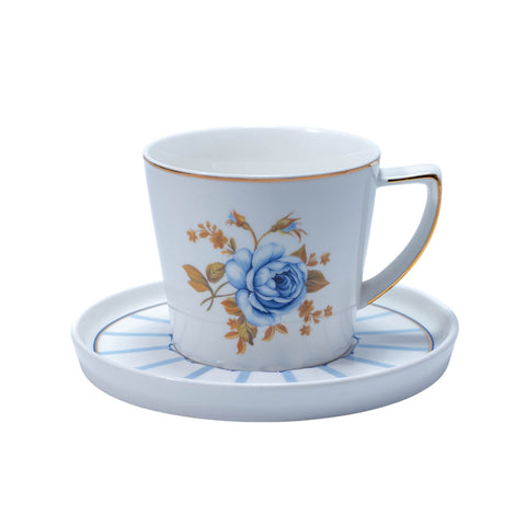 TASSE PETIT DEJ BLANC FLEUR BLEU DORE 6 PCS L'Atelier de Dadi - vaisselle de luxe - Dakar - Senegal