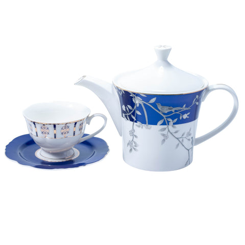 TASSE PETIT DEJ BLANC MOTIF BLEU MARINE DORE 6 PCS L'Atelier de Dadi - vaisselle de luxe - Dakar - Senegal
