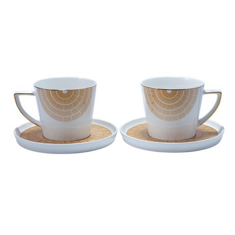 TASSE PETIT DEJ FOND BLANC MOTIF BAMBOU DORE 6 PCS L'Atelier de Dadi - vaisselle de luxe - Dakar - Senegal
