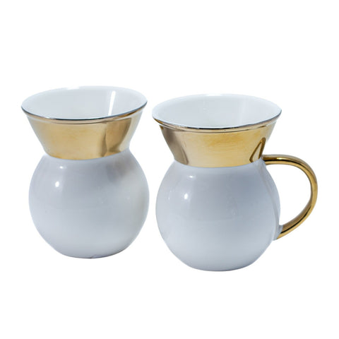 TASSE PETIT DEJ FORME CANARIS BLANC DORE 6 PCS - L'Atelier de Dadi - vaisselle de luxe - Dakar - Senegal