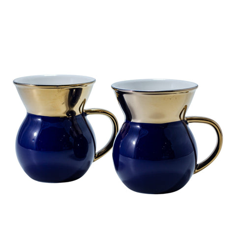 TASSE PETIT DEJ FORME CANARIS BLEU DORE 6 PCS - L'Atelier de Dadi - vaisselle de luxe - Dakar - Senegal
