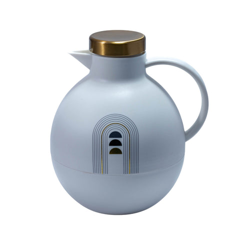 THERMOS BLANC COUVERCLE DORE MOTIF TRAIT NOIR GRIS DORE COURBE 1L L'Atelier de Dadi - vaisselle de luxe - Dakar - Senegal