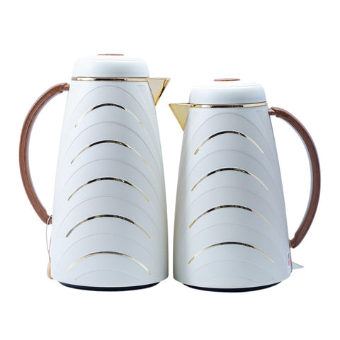 THERMOS DUO 1L-0,7L BEIGE BOISE MOTIF COURBE DORE L'Atelier de Dadi - vaisselle de luxe - Dakar - Senegal