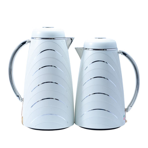 THERMOS DUO BLANC ARGENTE 1L-0,7L MOTIF COURBE ARGENTE L'Atelier de Dadi - vaisselle de luxe - Dakar - Senegal