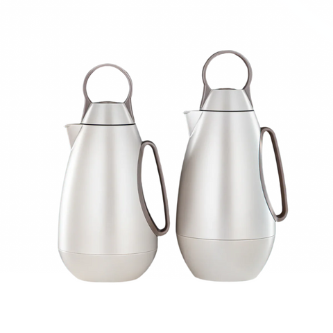 THERMOS DUO BLANC OVAL MANCHE MARRON 0,7L-1L - L’Atelier de Dadi - Vaisselle de luxe - Sénégal