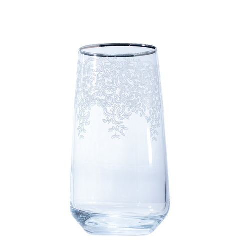 VERRE A EAU TRANSPARENT BORDURE ARGENTE FLEUR BLANC 6 PCS - L'Atelier de Dadi - vaisselle de luxe - Dakar - Senegal