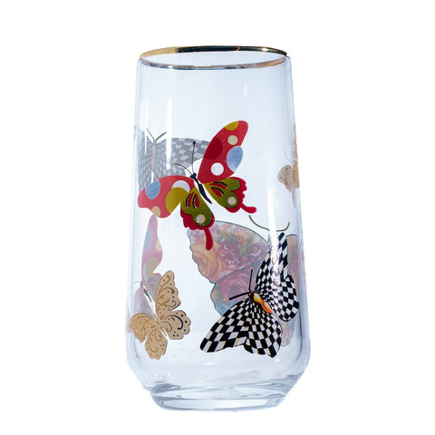 VERRE A EAU TRANSPARENT DORÉ PAPILLON MULTICOLOR 6 PCS- L'Atelier de Dadi - vaisselle de luxe - Dakar - Senegal