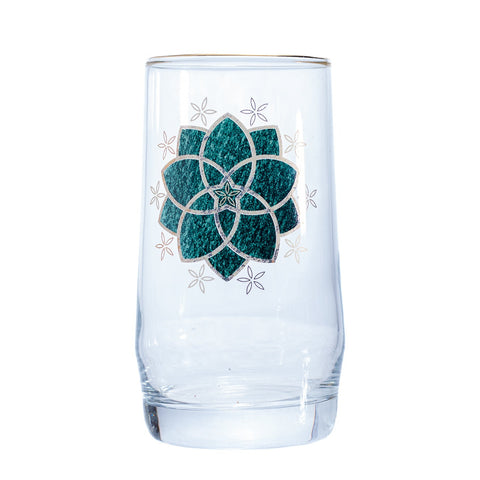 VERRE A EAU TRANSPARENT FLEUR VERT DORÉ 6 PCS - L'Atelier de Dadi - vaisselle de luxe - Dakar - Senegal